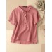 Solid Patchwork Button Lapel Short Sleeve Casual Blouse