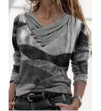 Printed Cross V-Neck Long Sleeve Sweatshirt HF2507-01-01