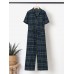 Plaid Print Button Pocket Short Sleeve Wide Leg Jumpsuit