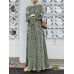 Geo Print Long Sleeve Slit Side Crew Neck Maxi Dress