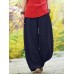 Solid Pocket Elastic Waist Cotton Casual Pants