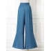 Leisure Solid Ruffle Wide Leg Pocket Pants